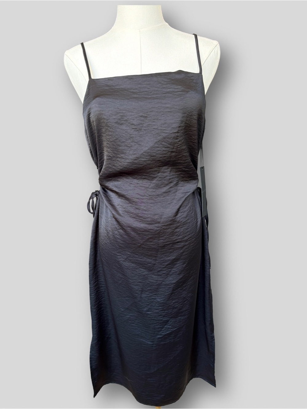 House of Harlow 1960 NWT Black Satin Cutout Ruched Midi Slip Dress Revolve